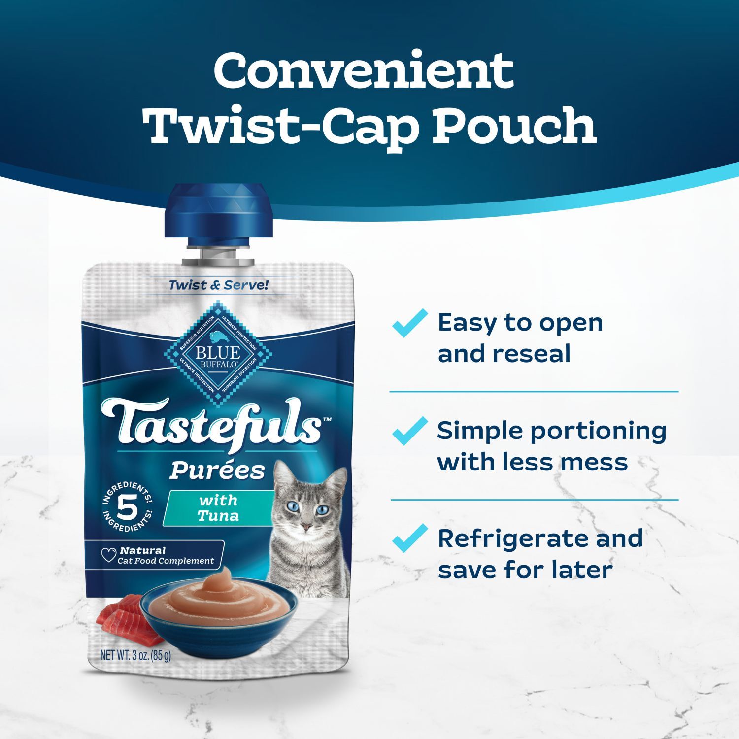 Blue Buffalo Blue Tastefuls Tuna Adult Cat Natural Puree, 3-Oz