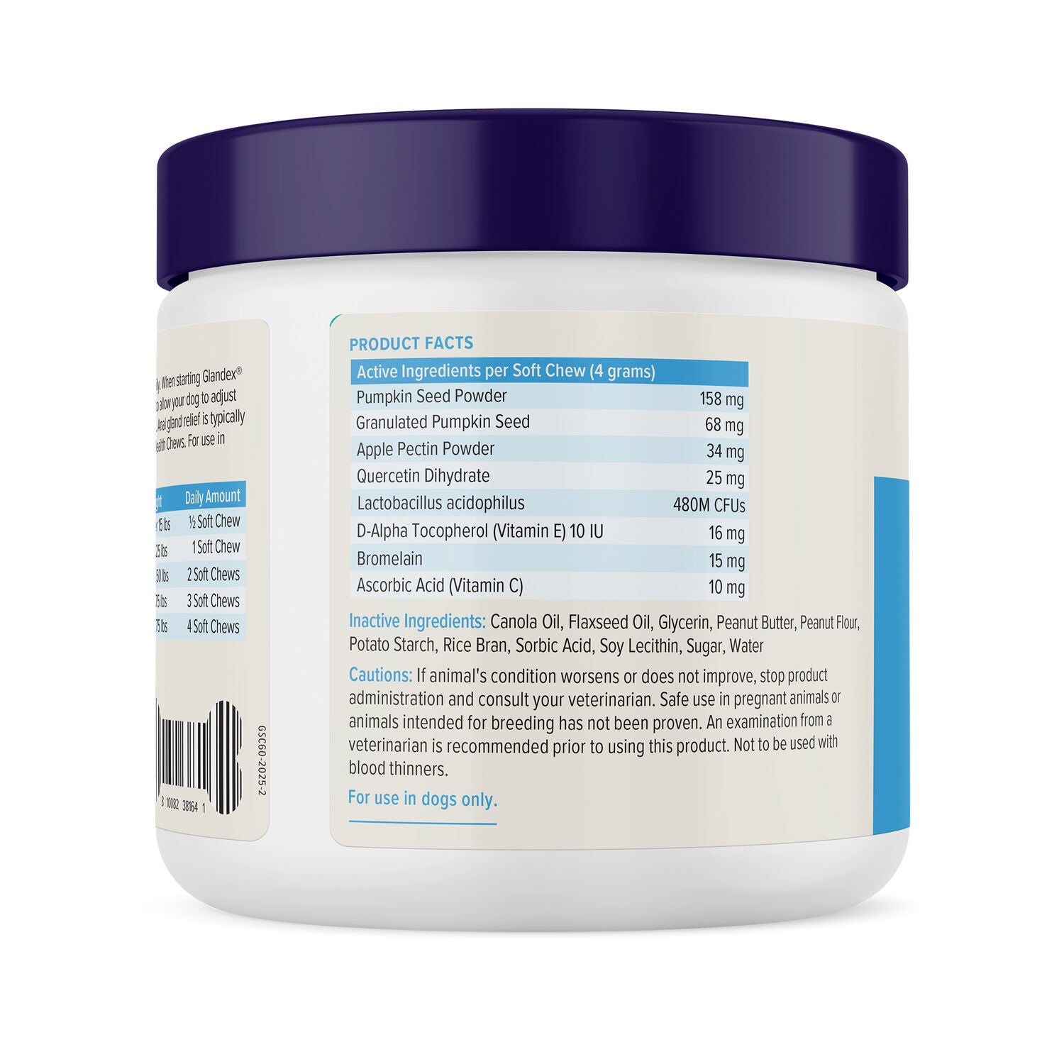 Vetnique Glandex Anal Gland Support Soft Chew Dog Supplements, Peanut Butter Flavor, 60-Count