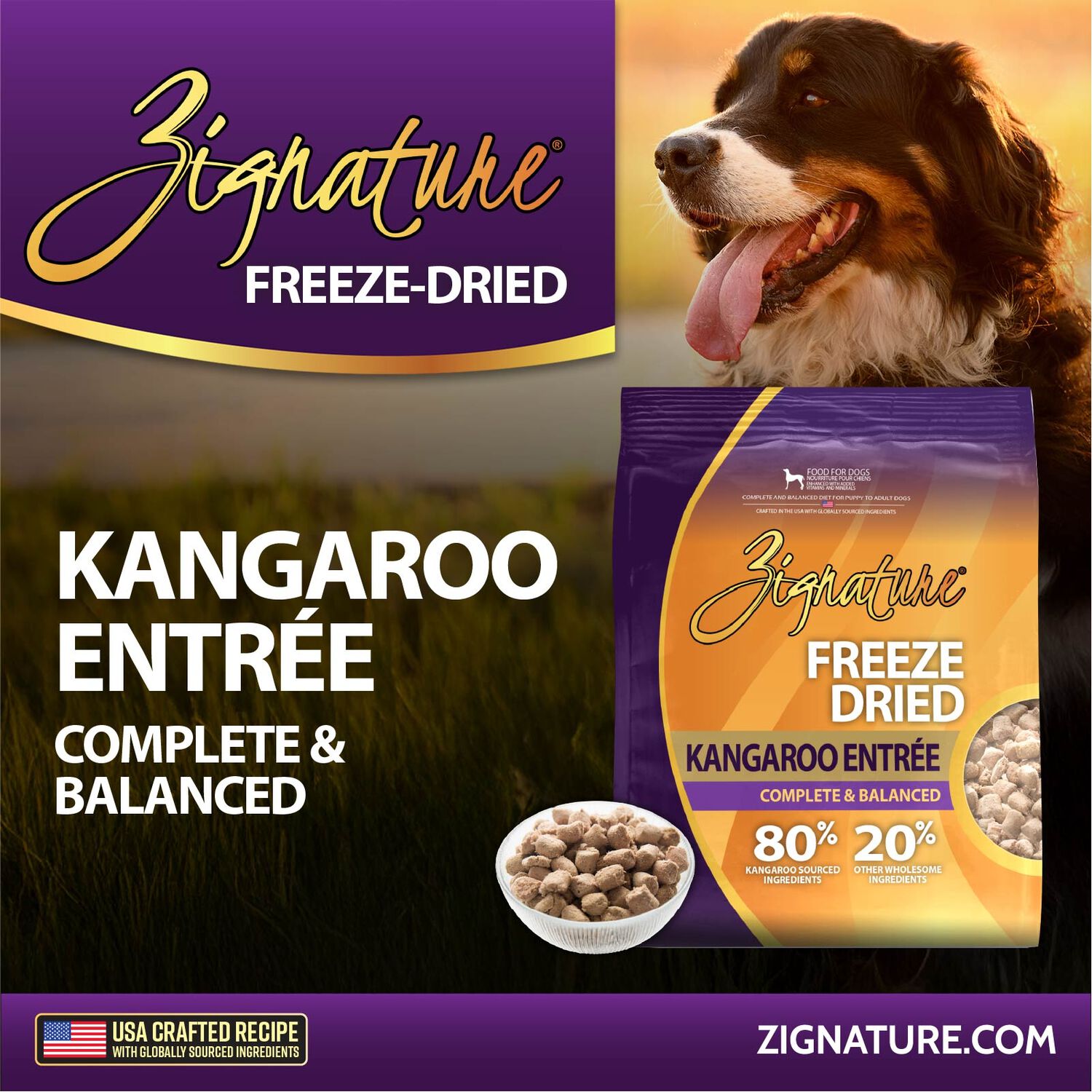 Zignature Grain-Free Kangaroo Entr&eacute;e Freeze-Dried Dog Food, 25-Oz Bag