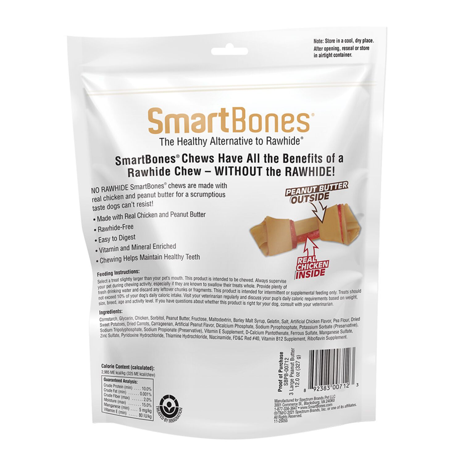 Smartbones Rawhide Alternative Bone Dog Treats, Peanut Butter, Large, 3 Pack