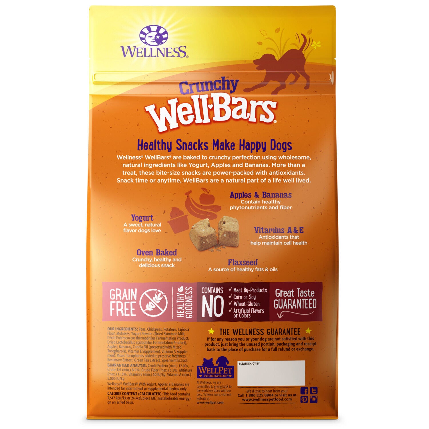 Wellness Wellbars Dog Treats, Natural, Training Treat, Grain Free, Crunchy Yogurt, Apples & Banana (45 Ounce Bag)