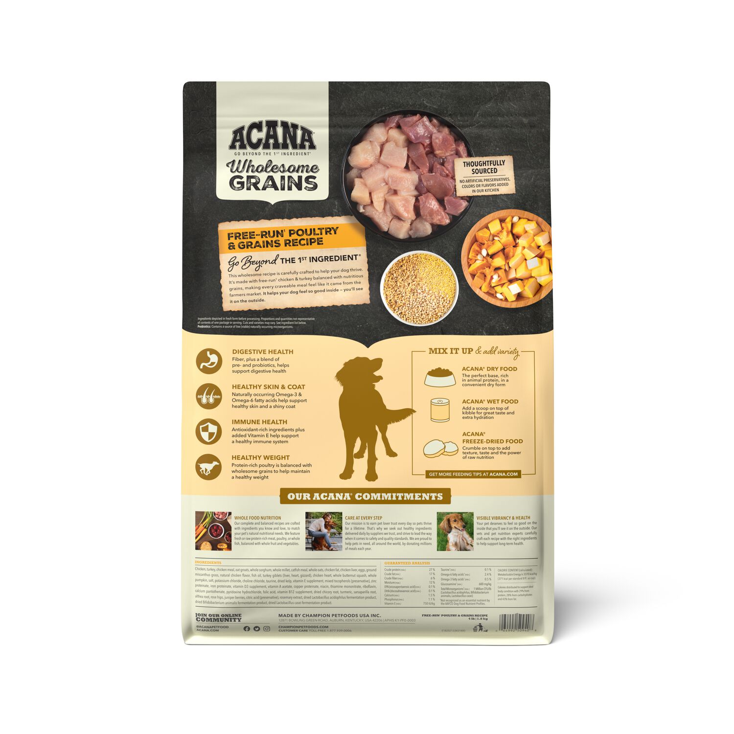 Acana Wholesome Grains Free-Run Poultry With Grains Dry Dog Food, 4-Lb Bag