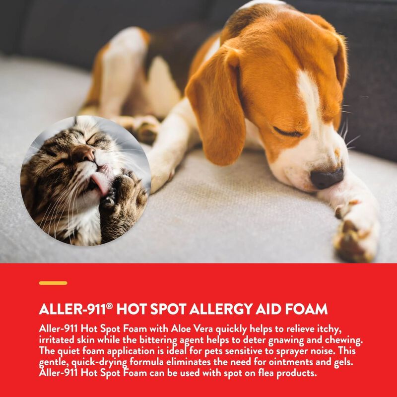 Natur Vet Aller 911 Hot Spot Foam For Dogs & Cats, Allergy Aid Plus Aloe Vera