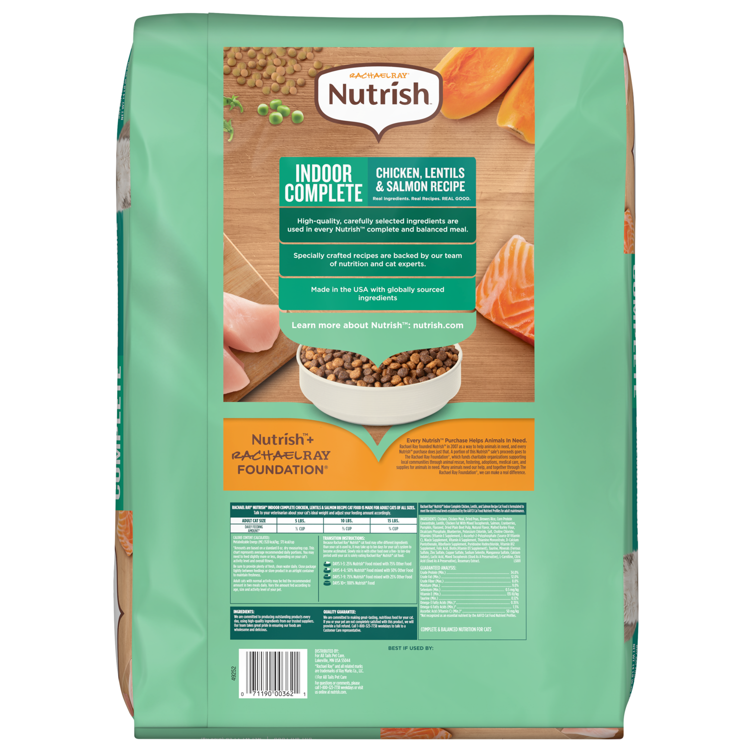 Rachael Ray&reg; Nutrish&trade; Indoor Complete Chicken, Lentils & Salmon Recipe Dry Cat Food, 14-Lb Bag