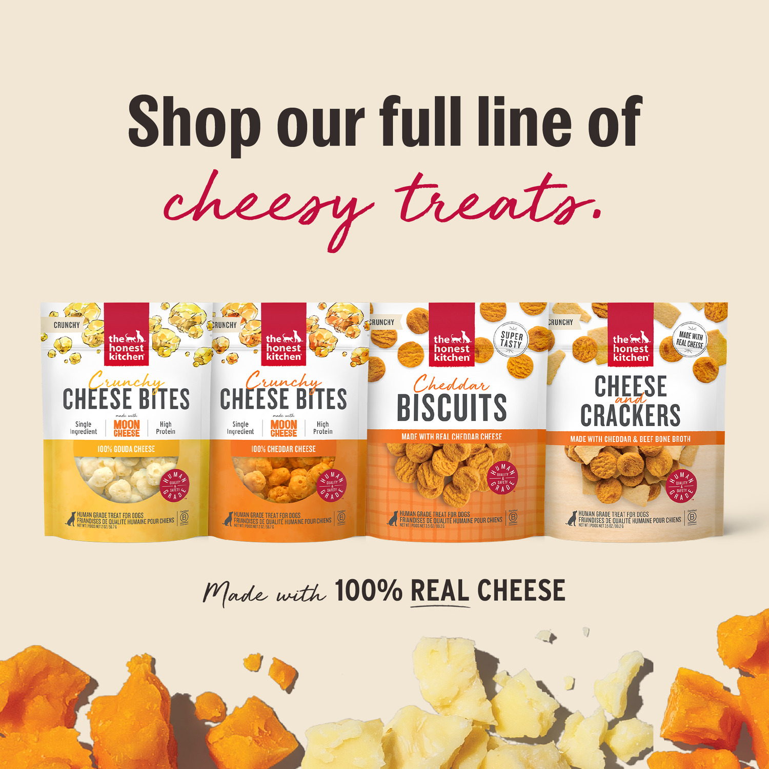 The Honest Kitchen Crunchy Cheese Bites With Gouda Cheese Single-Ingredient Dog Treats, 2-Oz