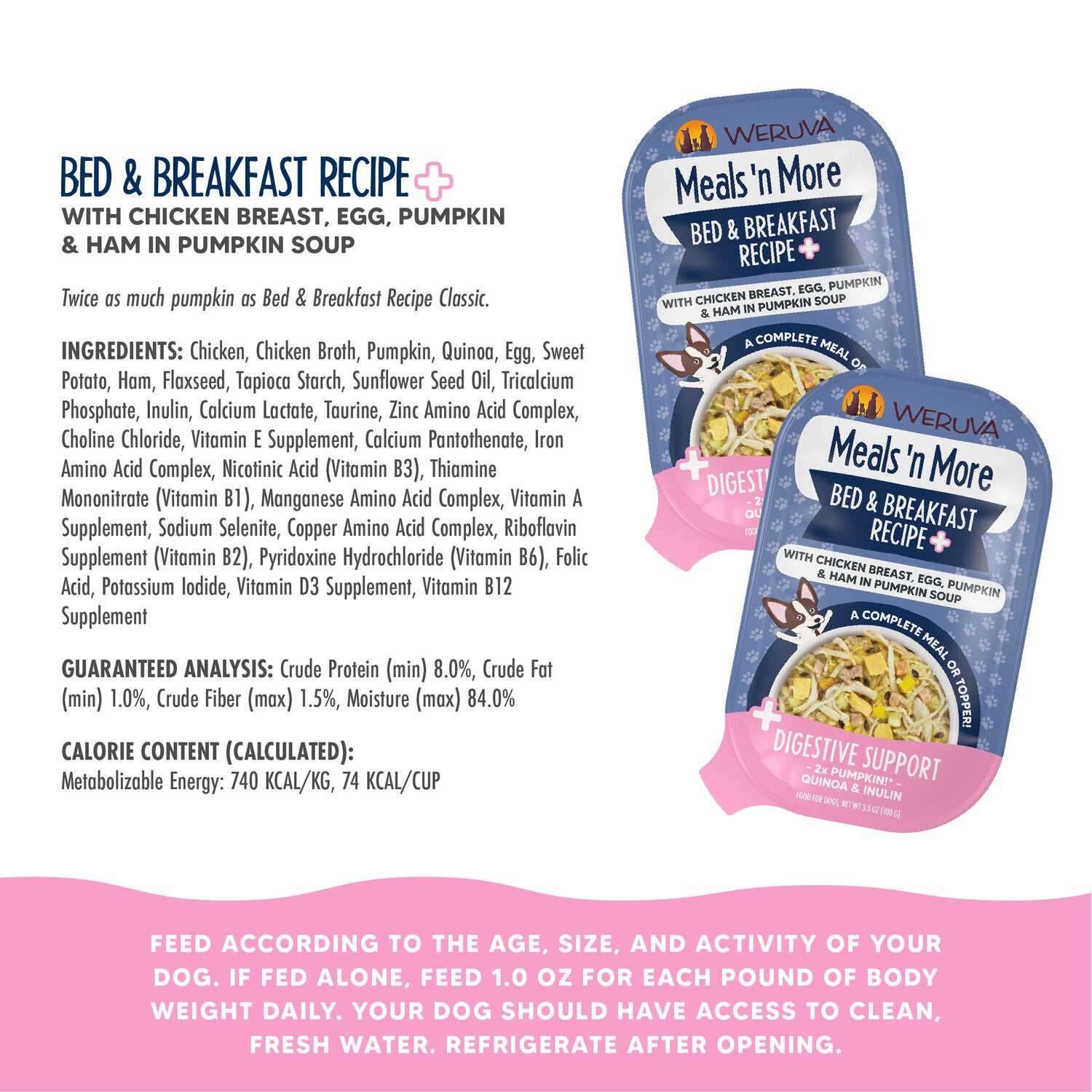Weruva Meals 'N More Bed & Breakfast Plus Digestive Support Wet Dog Food & Food Topper, 3.5-Oz Pack Of 12