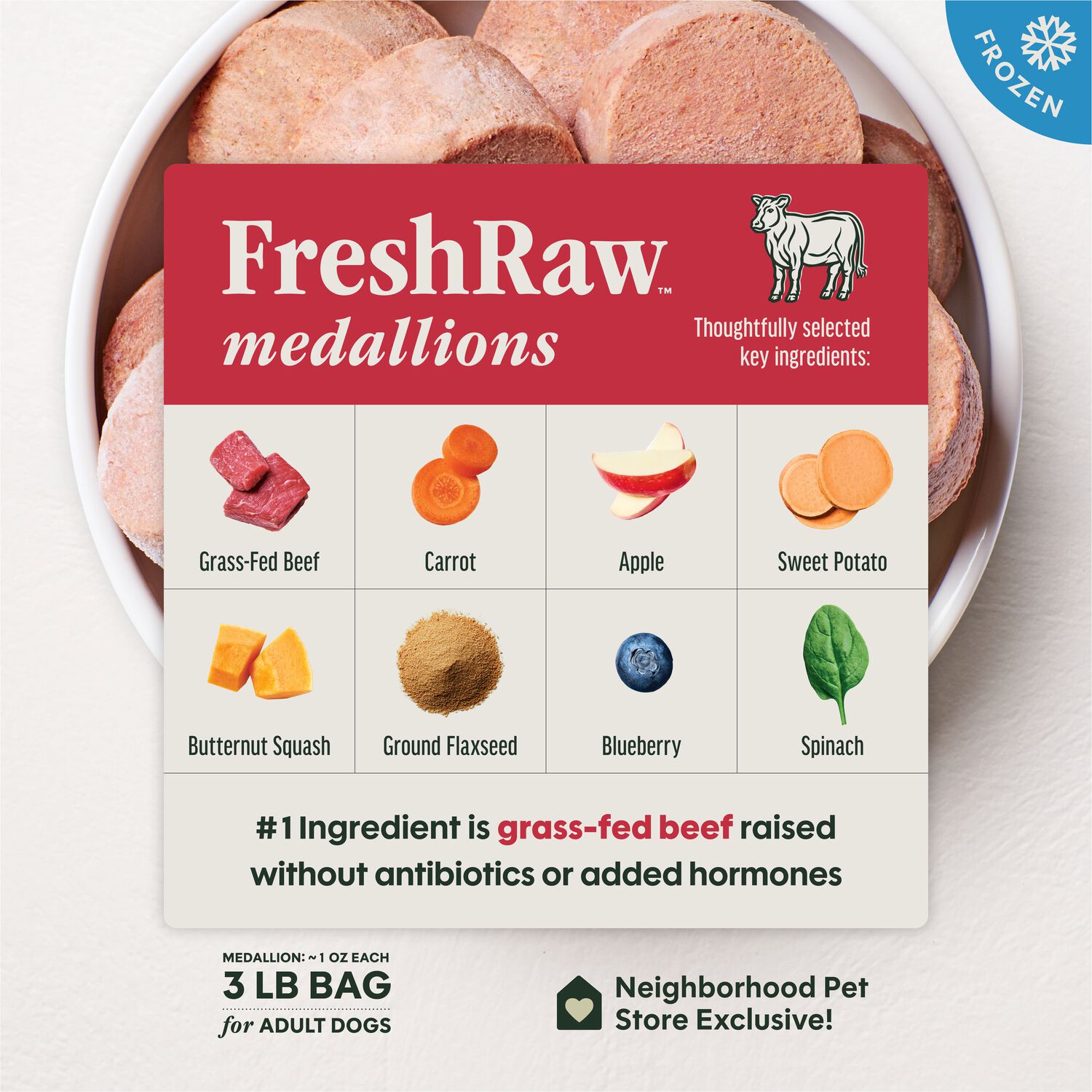 Instinct Freshraw Beef Medallions Frozen Dog Food, 3-Lb Bag