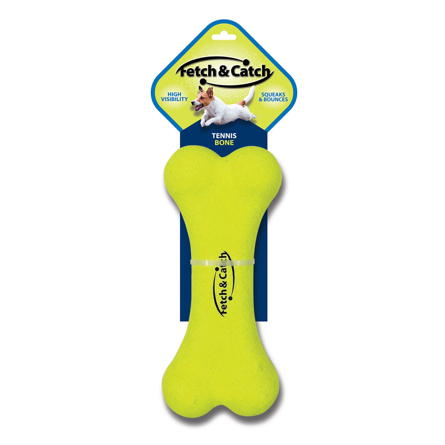 Fetch & Catch Tennis Bone Squeaky Dog Chew Toy