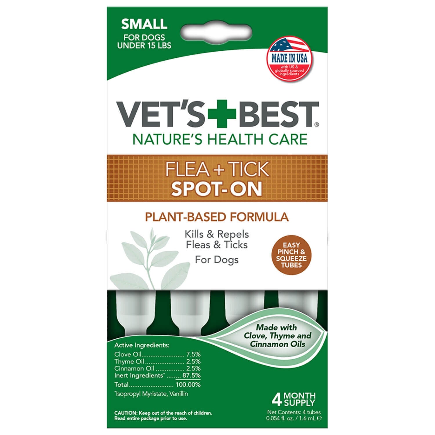 Vets Best Flea & Tick Spot-On Treatment For Large Dogs - 4Ct