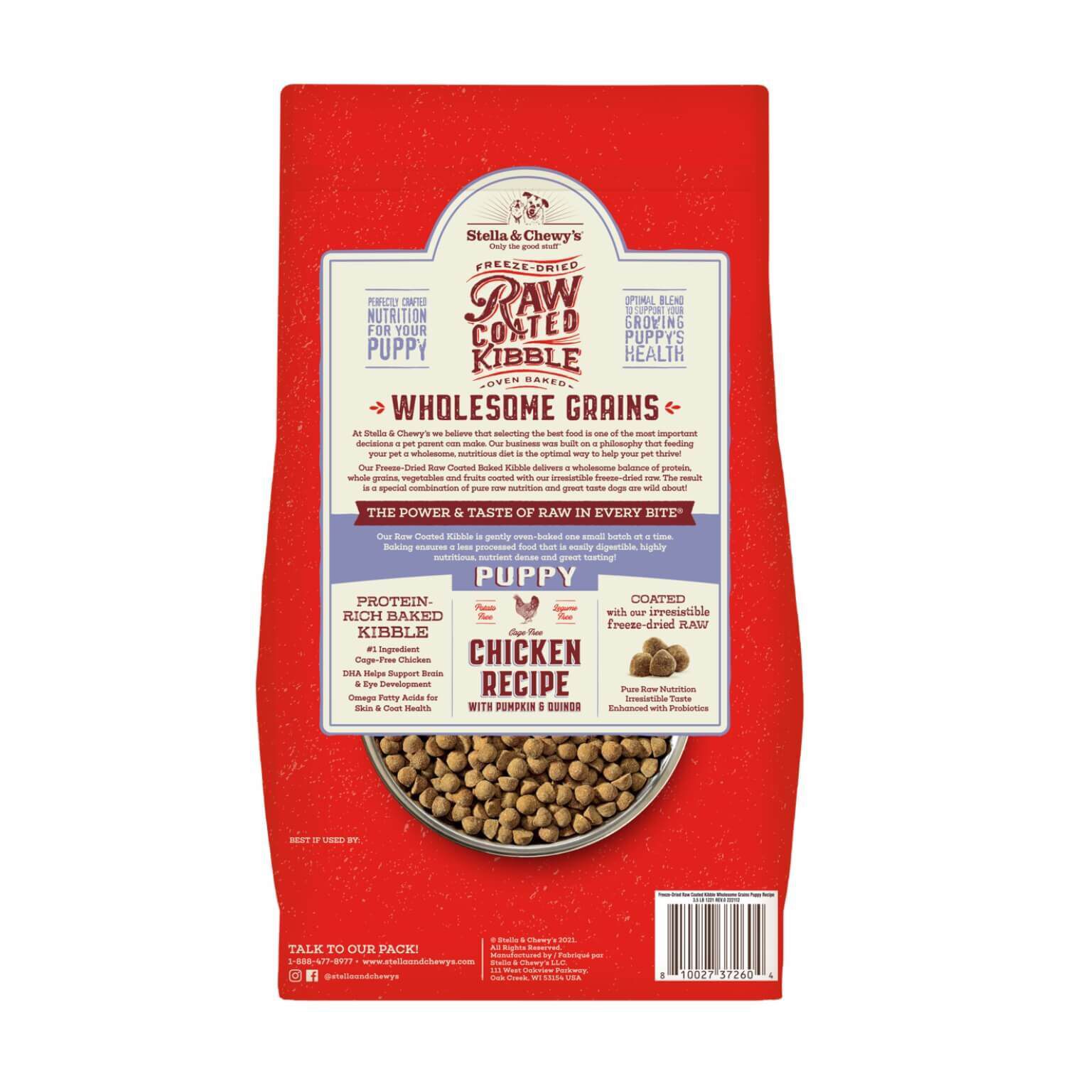 Stella & Chewy's Freeze-Dried Raw Coated Wholesome Grains Cage-Free Chicken Recipe With Pumpkin & Quinoa Dry Dog Food For Puppies