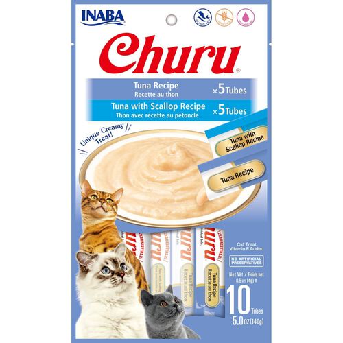 Inaba Churu Grain Free Lickable Creamy Puree Cat Treats, Tuna Variety Pack, 10 .5oz Tubes