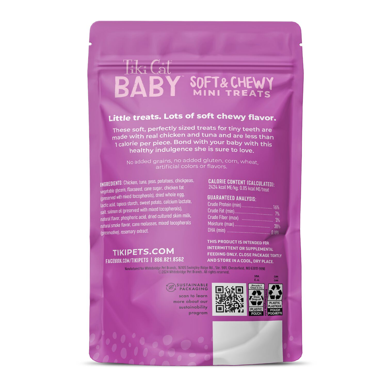 Tiki Cat Baby Grain-Free Soft & Chewy Treats For Kittens, Chicken & Tuna, 2-Oz Bag 8-Count