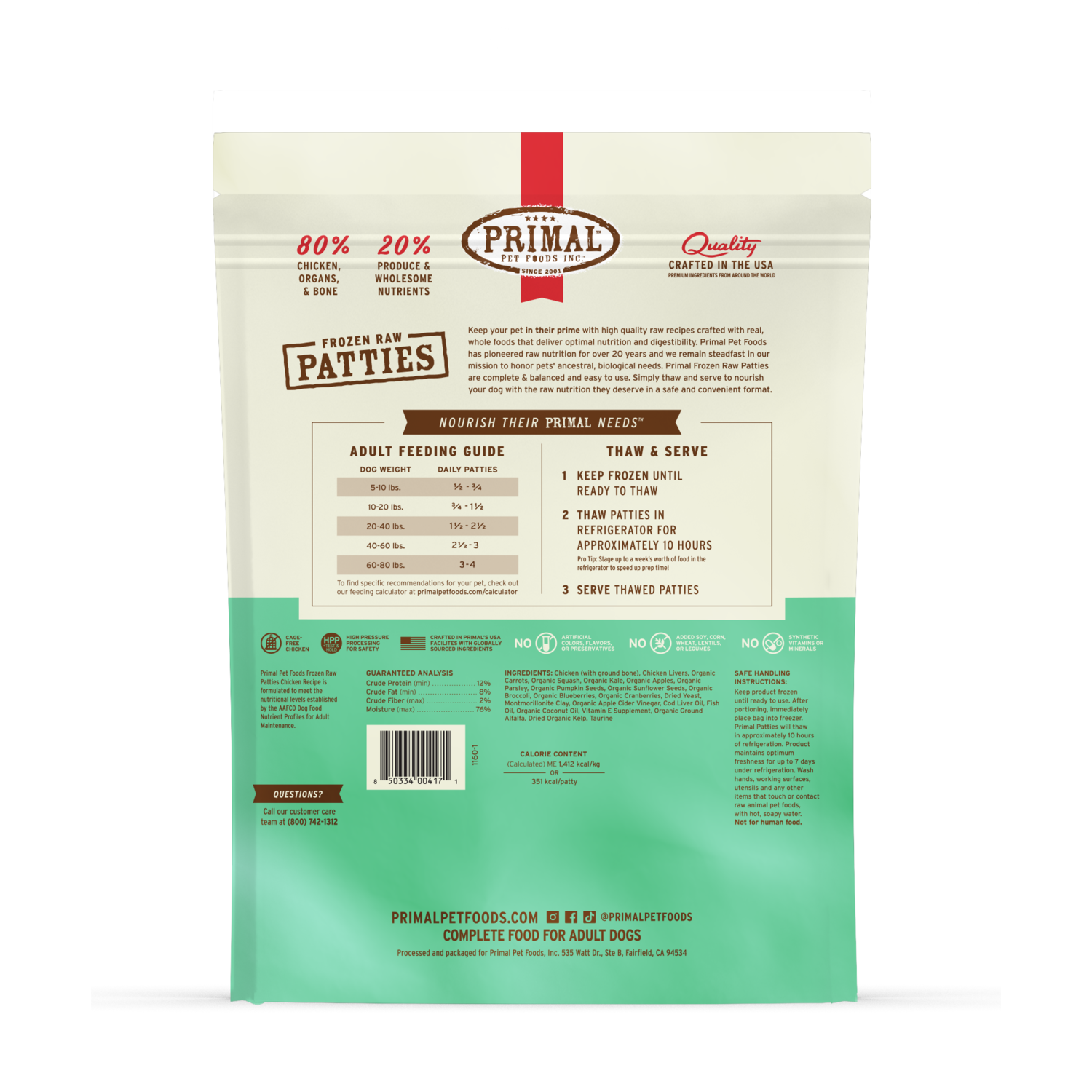 Primal Frozen Canine Chicken Formula Patties Dog Food, 6-Lb Bag