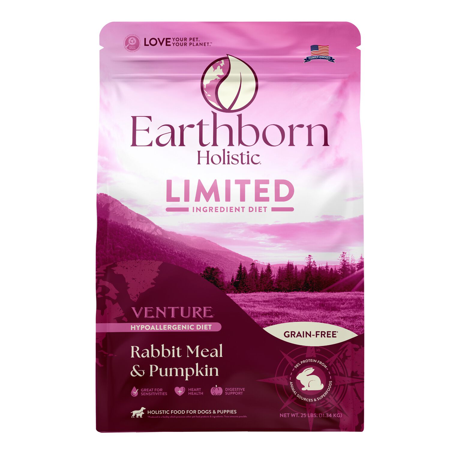 Earthborn Holistic Venture Limited Ingredient Rabbit Meal & Pumpkin Grain-Free Dry Dog Food, 25-Lb Bag