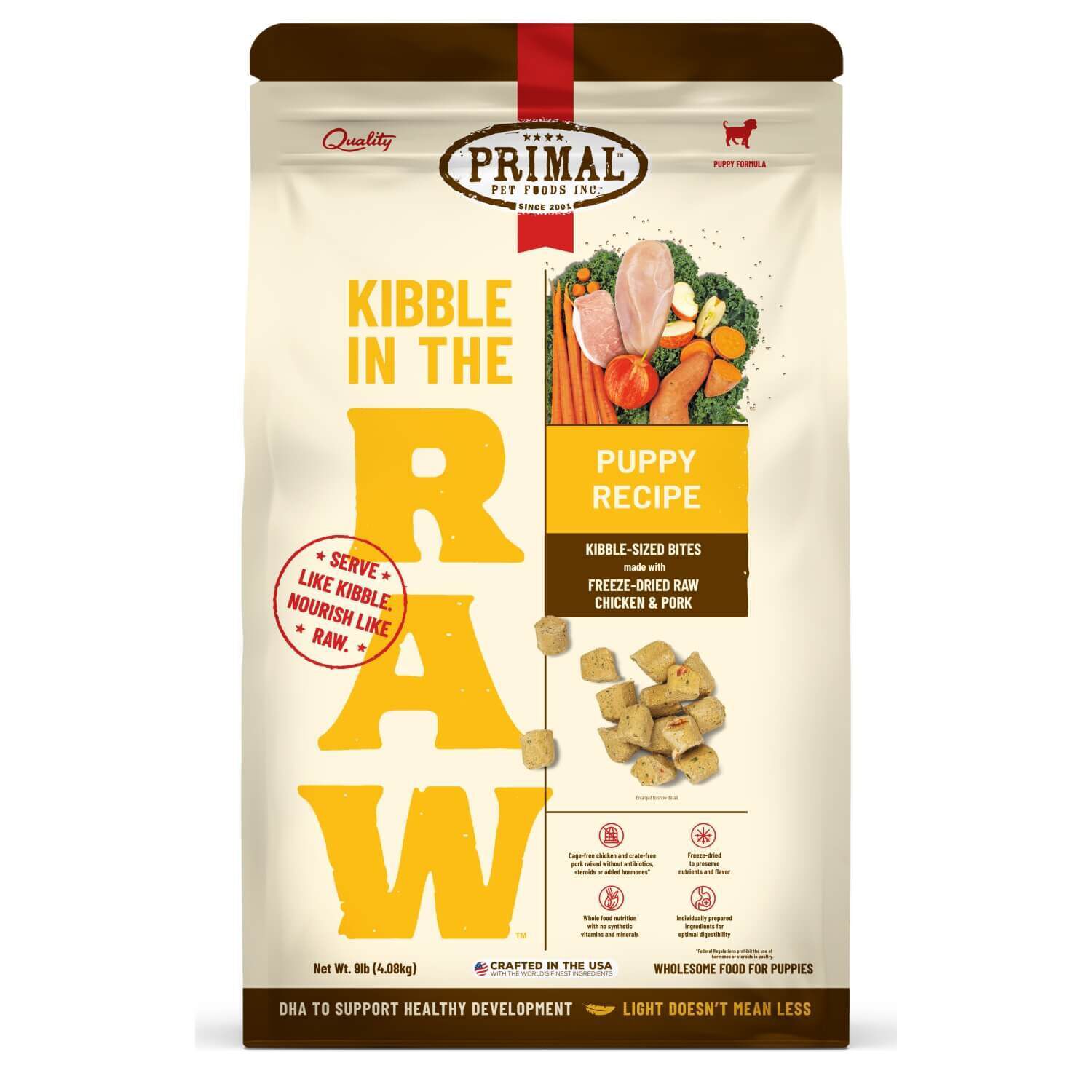 Primal Dog Food Kibble in The Raw Puppy 9 lb