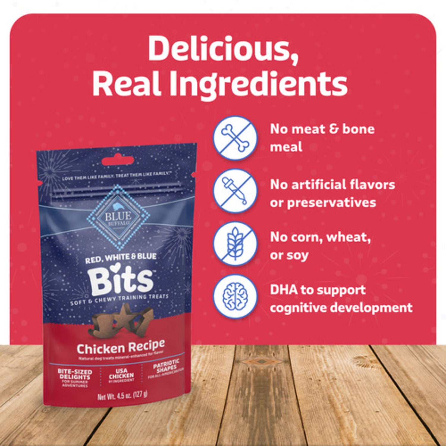 Blue Buffalo Bits Red, White & Blue Soft & Chewy Dog Training Treats, Chicken Recipe, 4.5-Oz