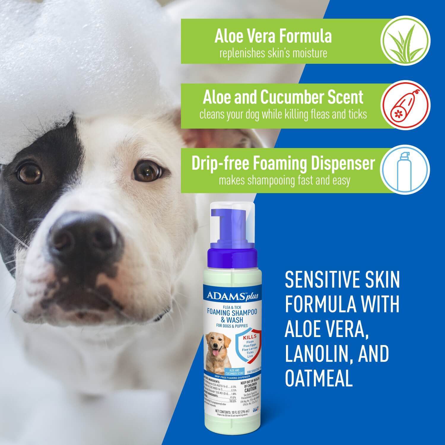 Adams Plus Flea & Tick Foaming Shampoo & Wash For Dogs & Puppies