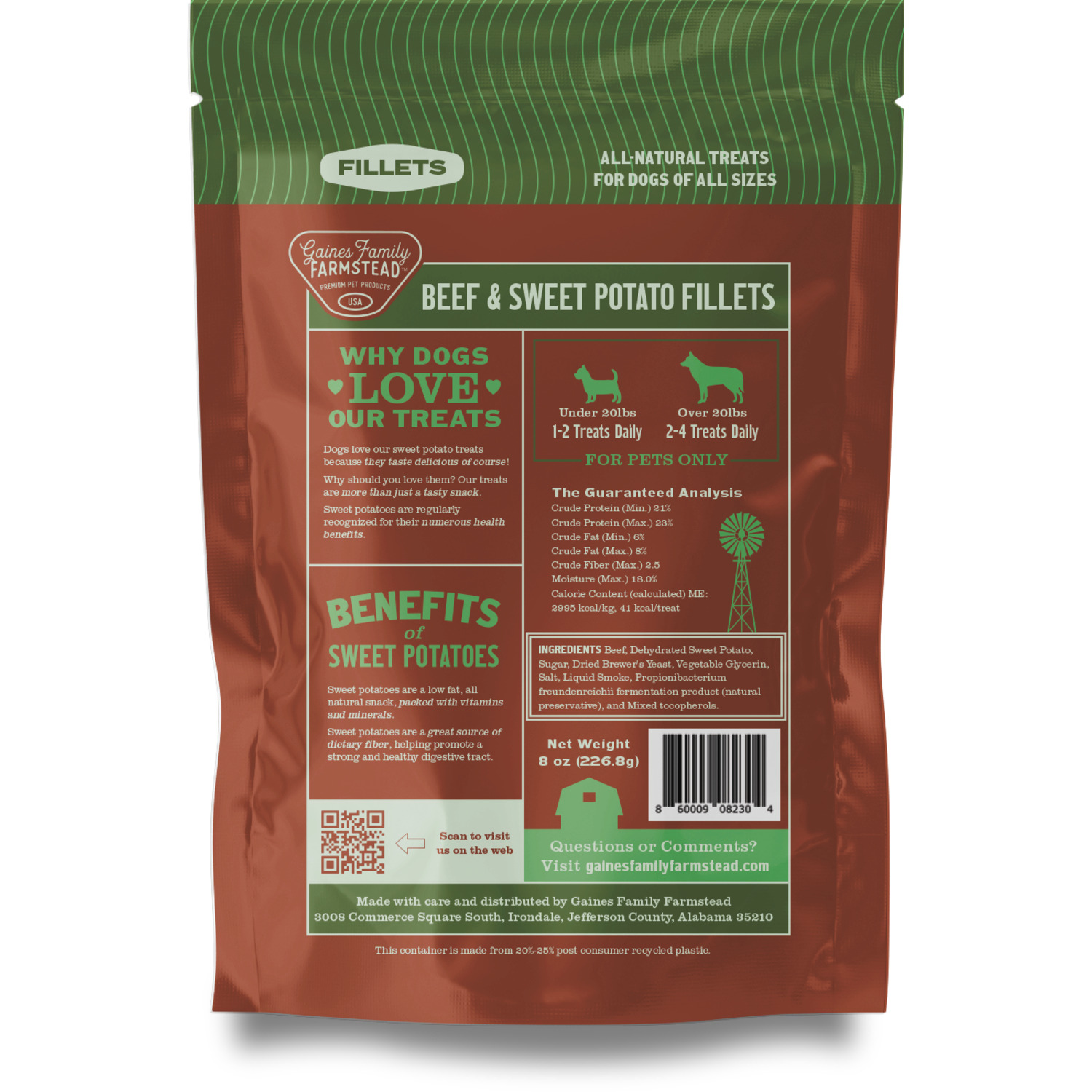 Gaines Family Farmstead Beef And Sweet Potato Fillets Dog Treats, 8Oz