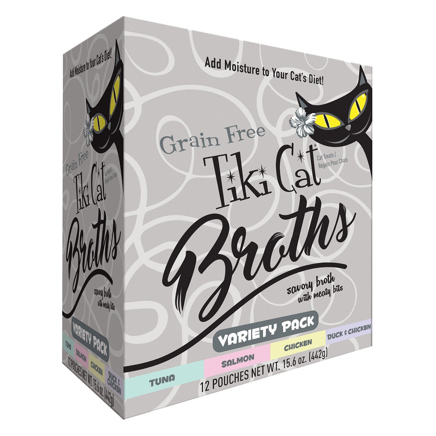 Tiki Cat Broths Savory Broth With Meaty Bits Variety Pack Wet Cat Food, 12 1.3Oz Pouches