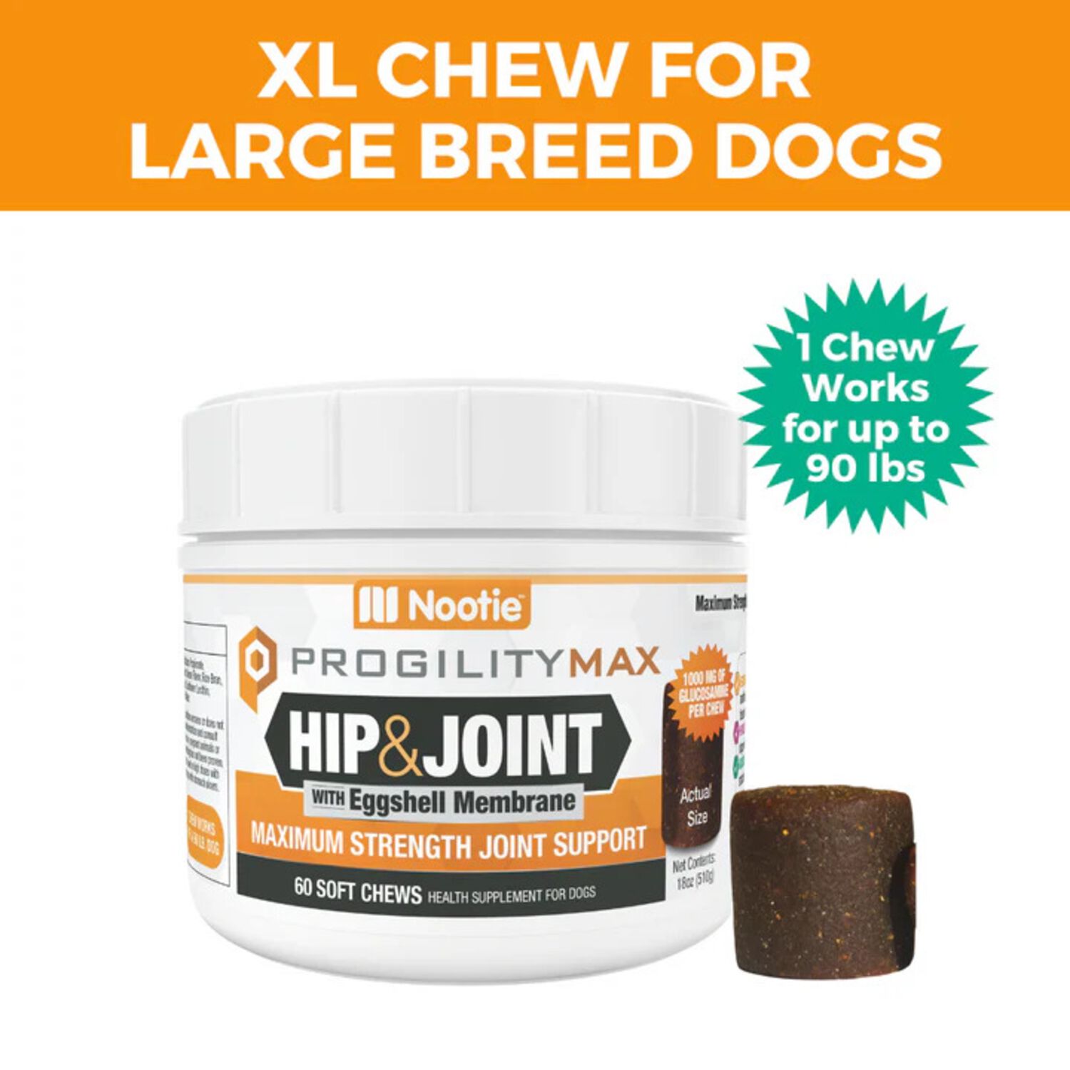 Progilitymax Hip & Joint With Eggshell Membrane, Glucosamine & Chondroitin Supplement For Large Dogs, 60 Count