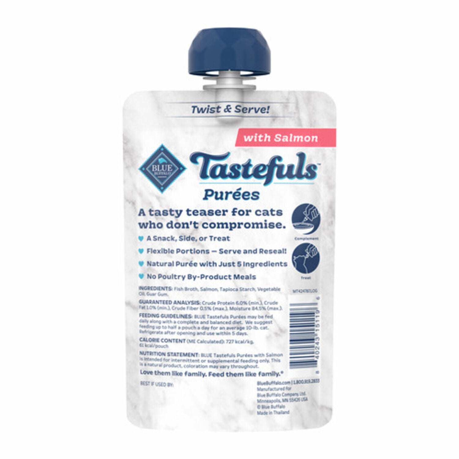 Blue Buffalo Tastefuls Purees Adult Wet At Food Topper, Salmon, 3-Oz