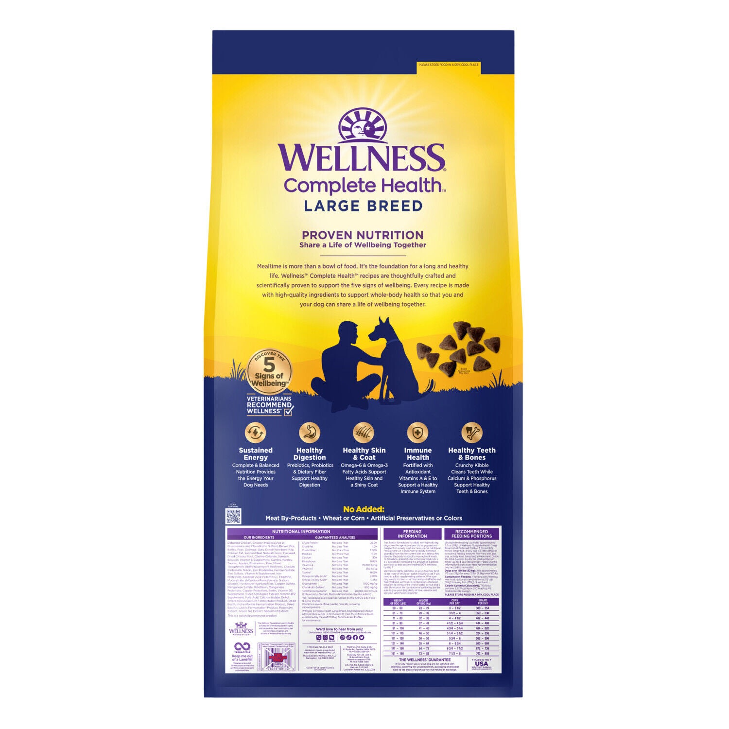 Wellness Complete Health Dry Dog Food, Large Breed, Wholesome Grains, Natural, Chicken & Brown Rice Recipe, 30-Pound Bag