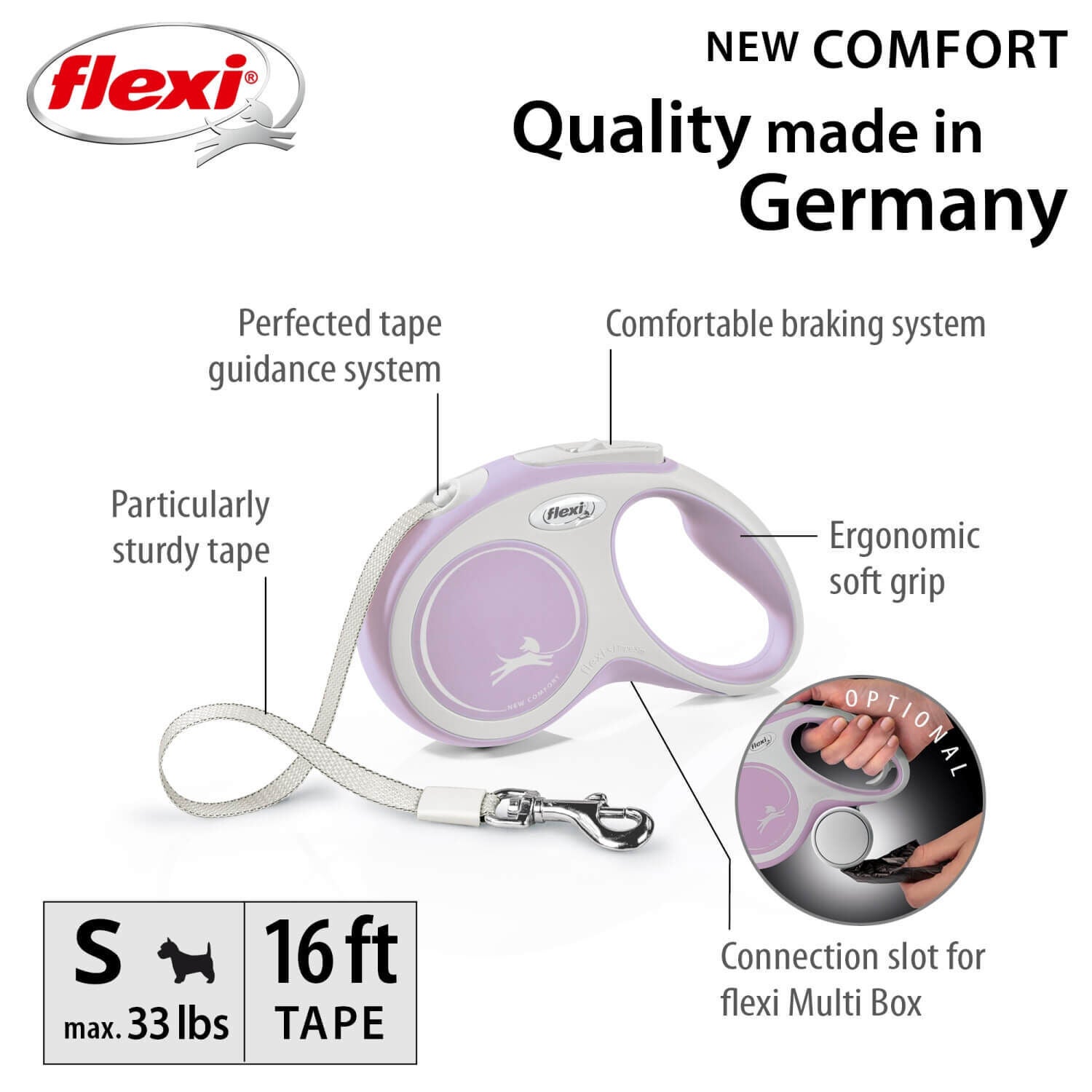 Flexi Comfort Tape Retractable Dog Leash, Pink, 10'