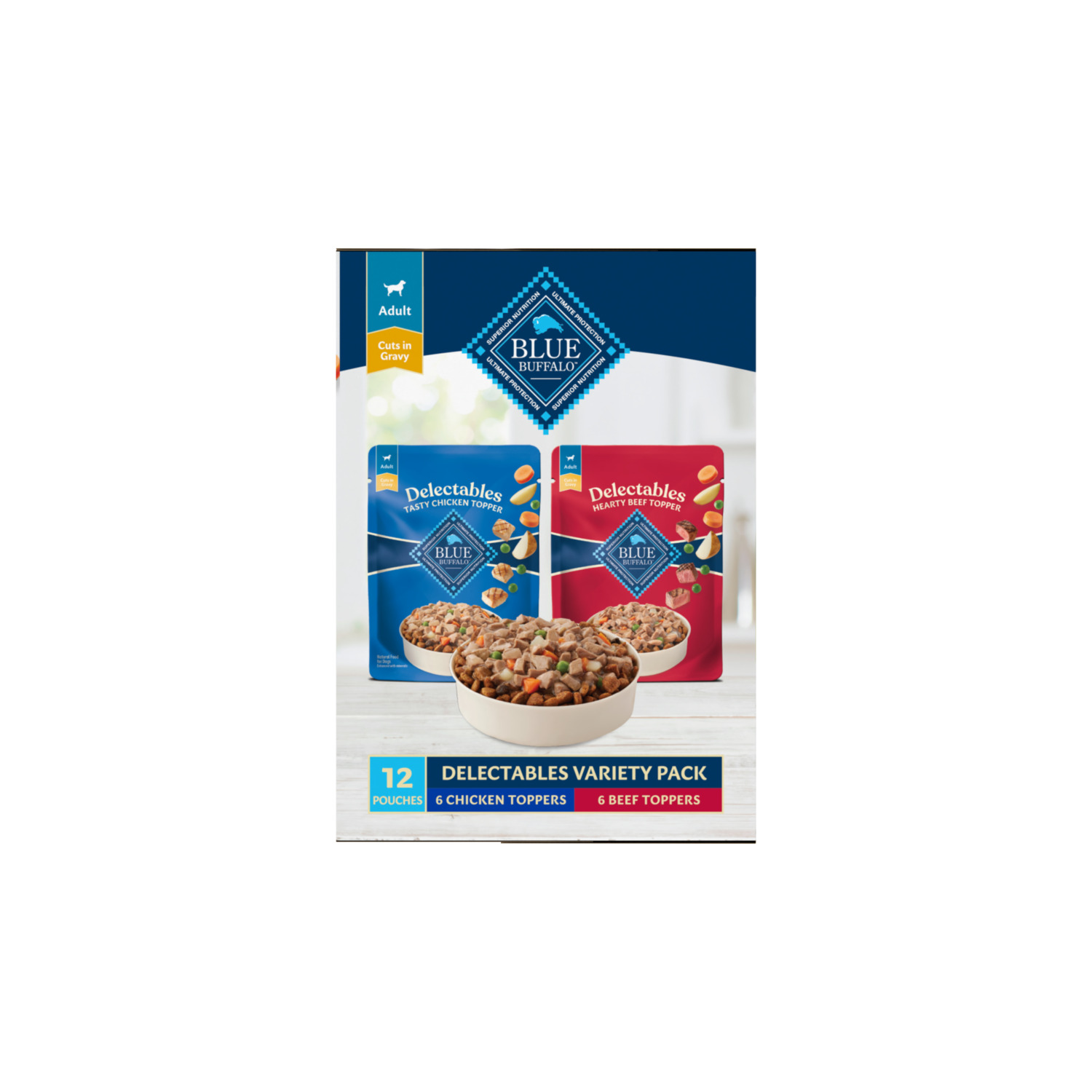 Blue Buffalo Delectables Chicken & Beef Dinner Variety Pack Grain-Free Wet Dog Food Topper, 3-Oz - Pack Of 12