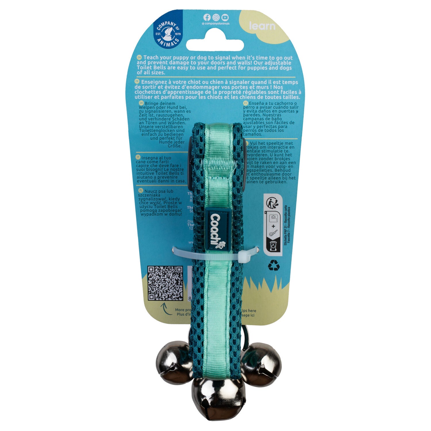 Coachi Puppy & Mini Dog Training Bells, Teal And Mint