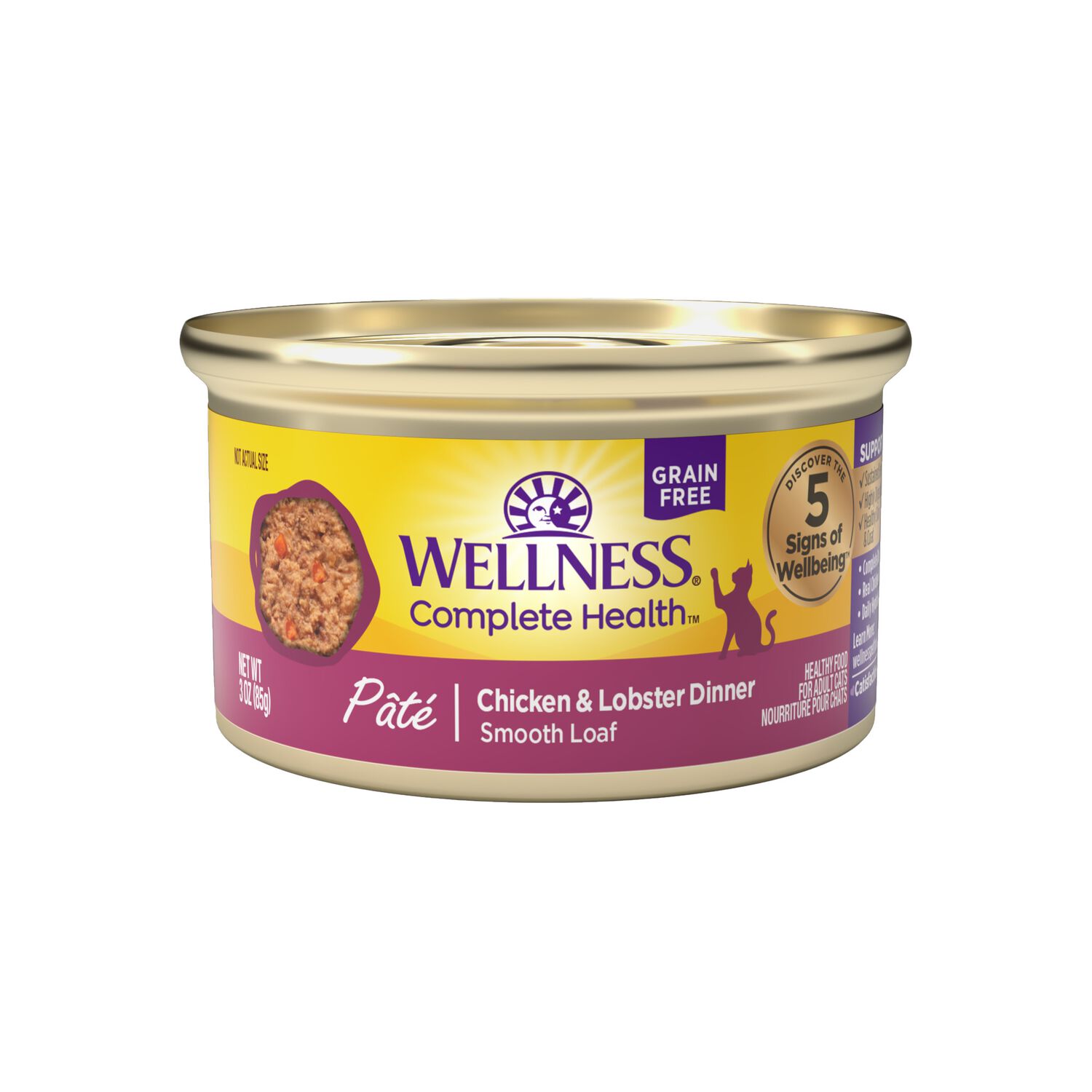 Wellness Complete Health Pate Adult Wet Cat Food, Natural, Protein-Rich, Grain-Free Chicken & Lobster Recipe, 3 Ounce