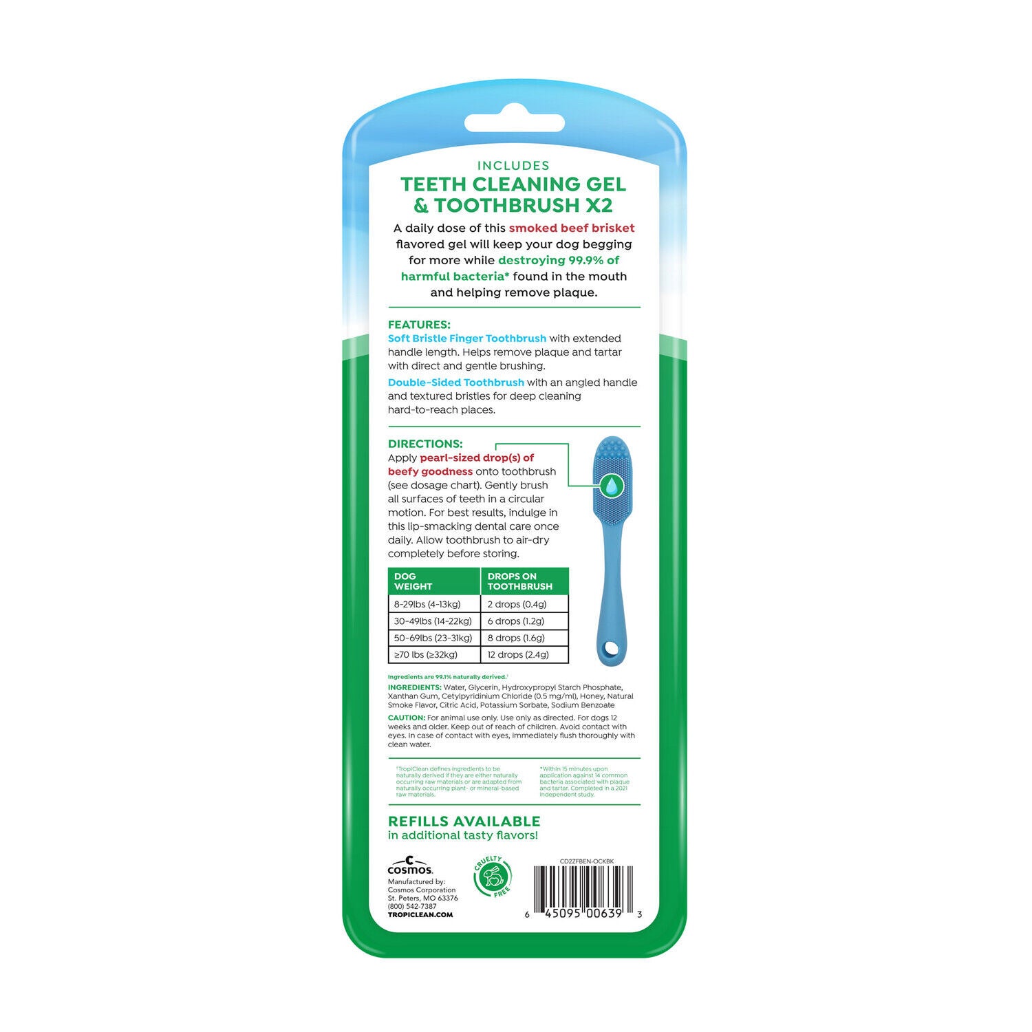 Tropiclean Fresh Breath Enticers Tarter Control Dog Dental Health Kit, Smoked Beef Brisket Flavor, 3-Piece