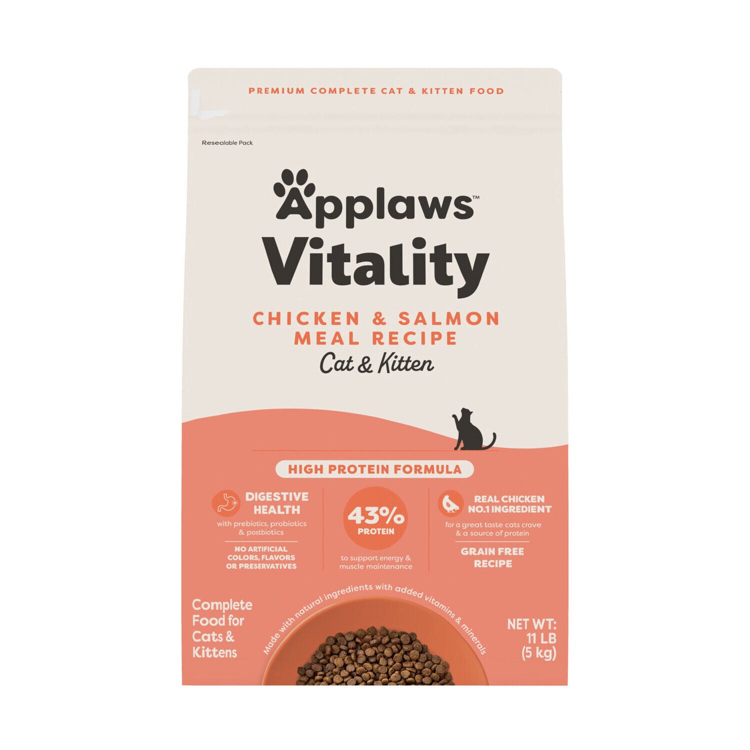 Applaws Vitality Complete & Balanced Chicken And Salmon Meal Recipe Adult Dry Cat Food, 5-Lb Bag