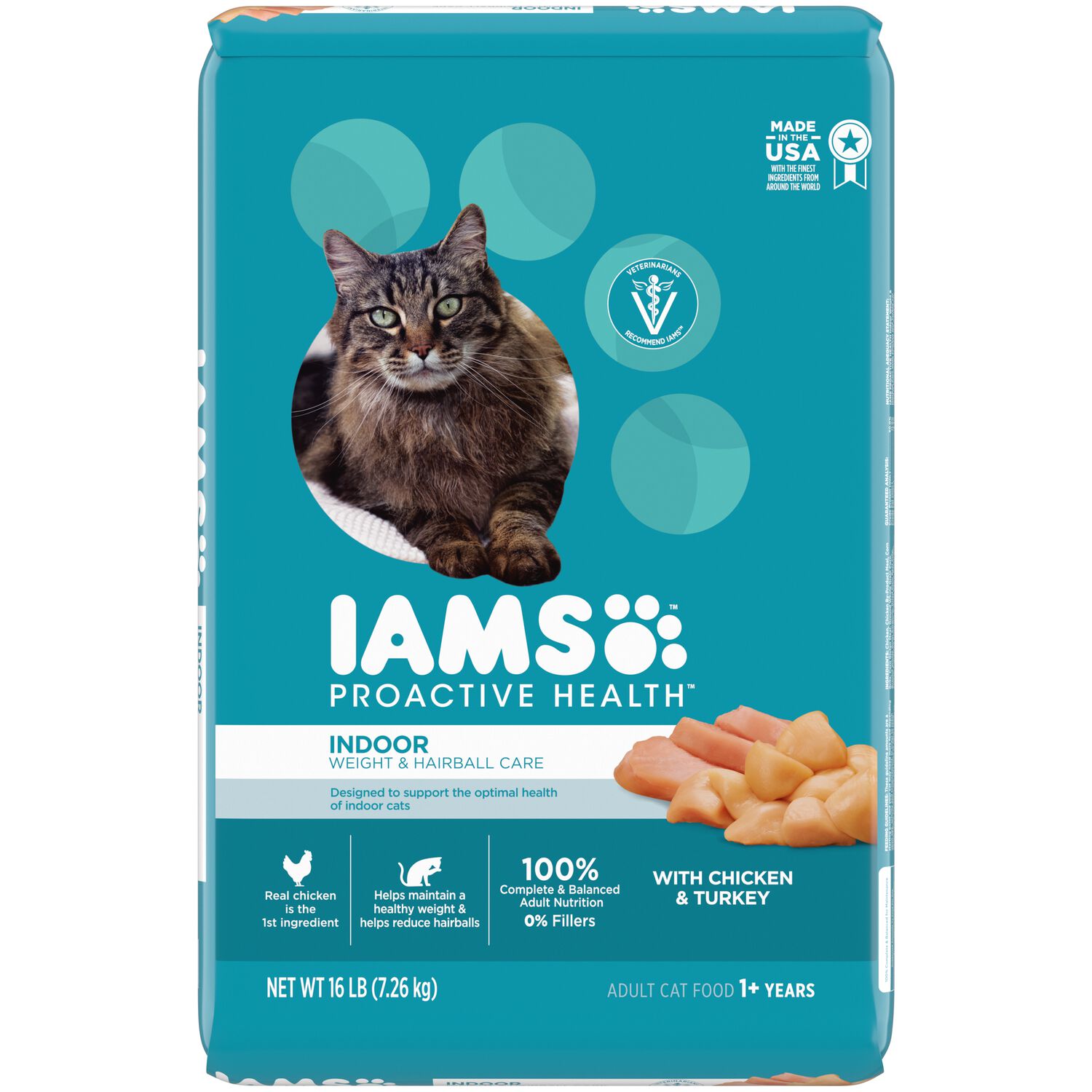 Iams Proactive Health Adult Indoor Weight Control & Hairball Care Dry Cat Food, Chicken & Turkey , 16-Lb Bag