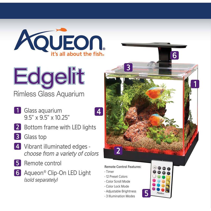 Edgelit Rimless Cube Glass Desktop Aquarium 3 Gal