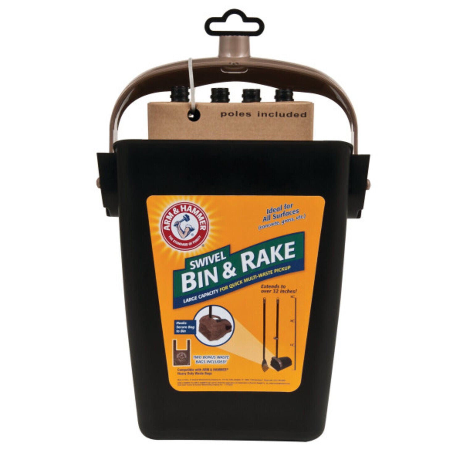Arm & Hammer Swivel Bin & Rake Dog Poop Scooper Set