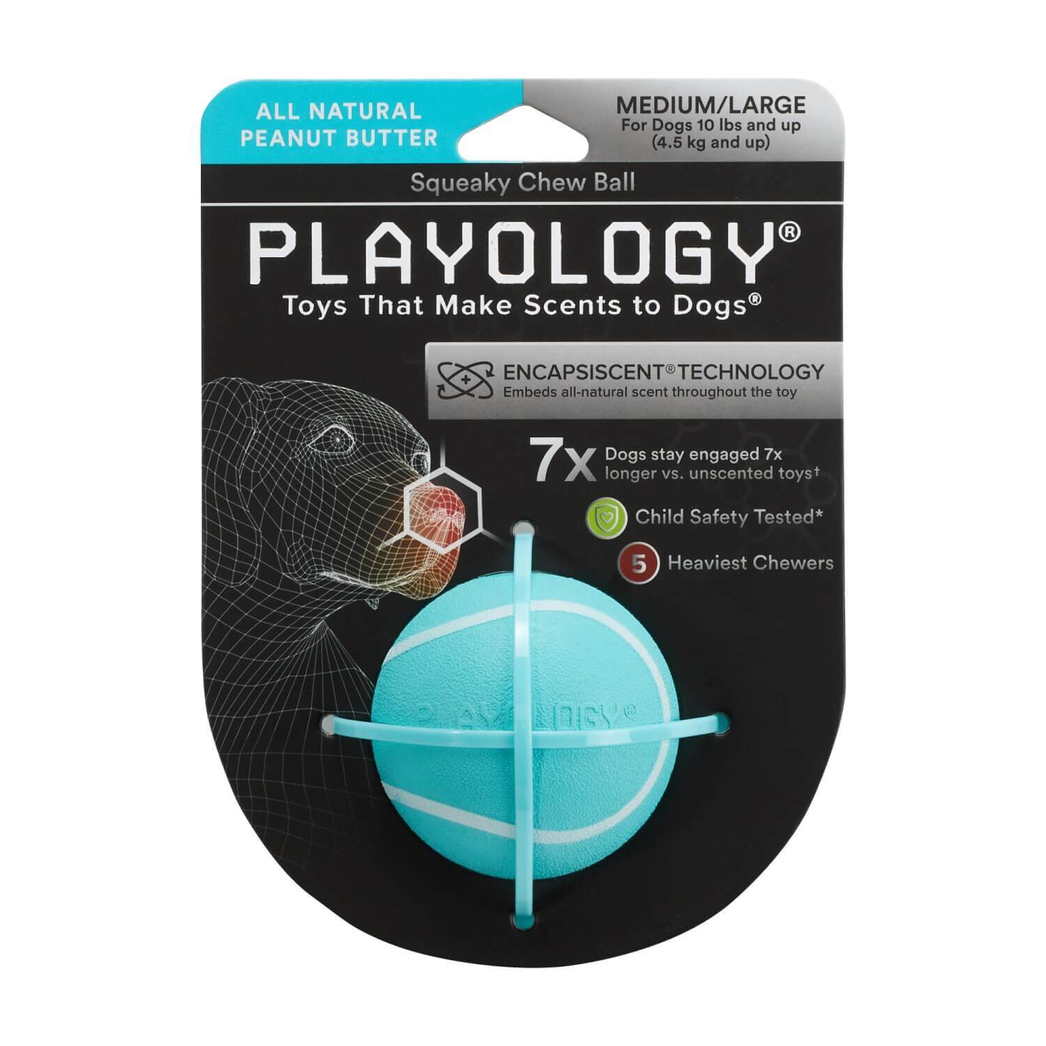 Playology Peanut Butter Scented Squeaky Chew Ball Dog Toy
