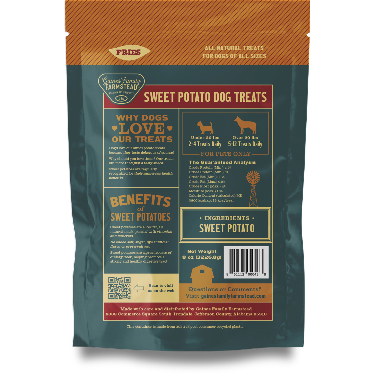 Gaines Family Farmstead Sweet Potato Fries Grain-Free Dog Treats, 8-Oz Bag