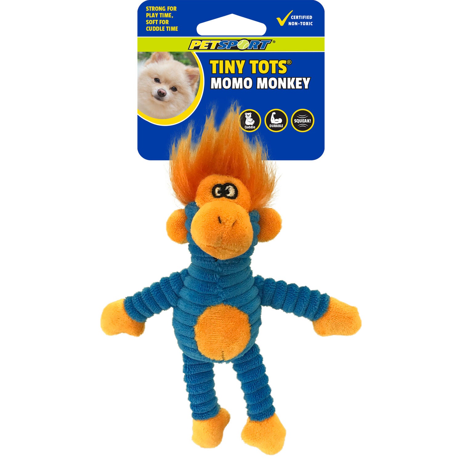 Petsport Momo Monkey Durable Plush Squeaky Dog Toy, 14", Assorted