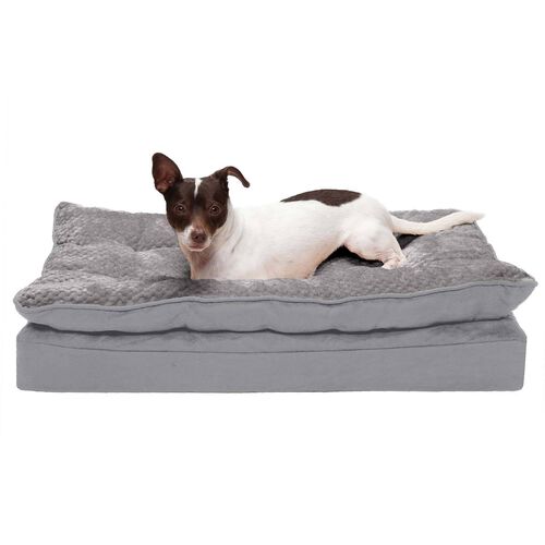 Minky Faux Fur & Suede Pillow Top Bed -  Titanium Gray