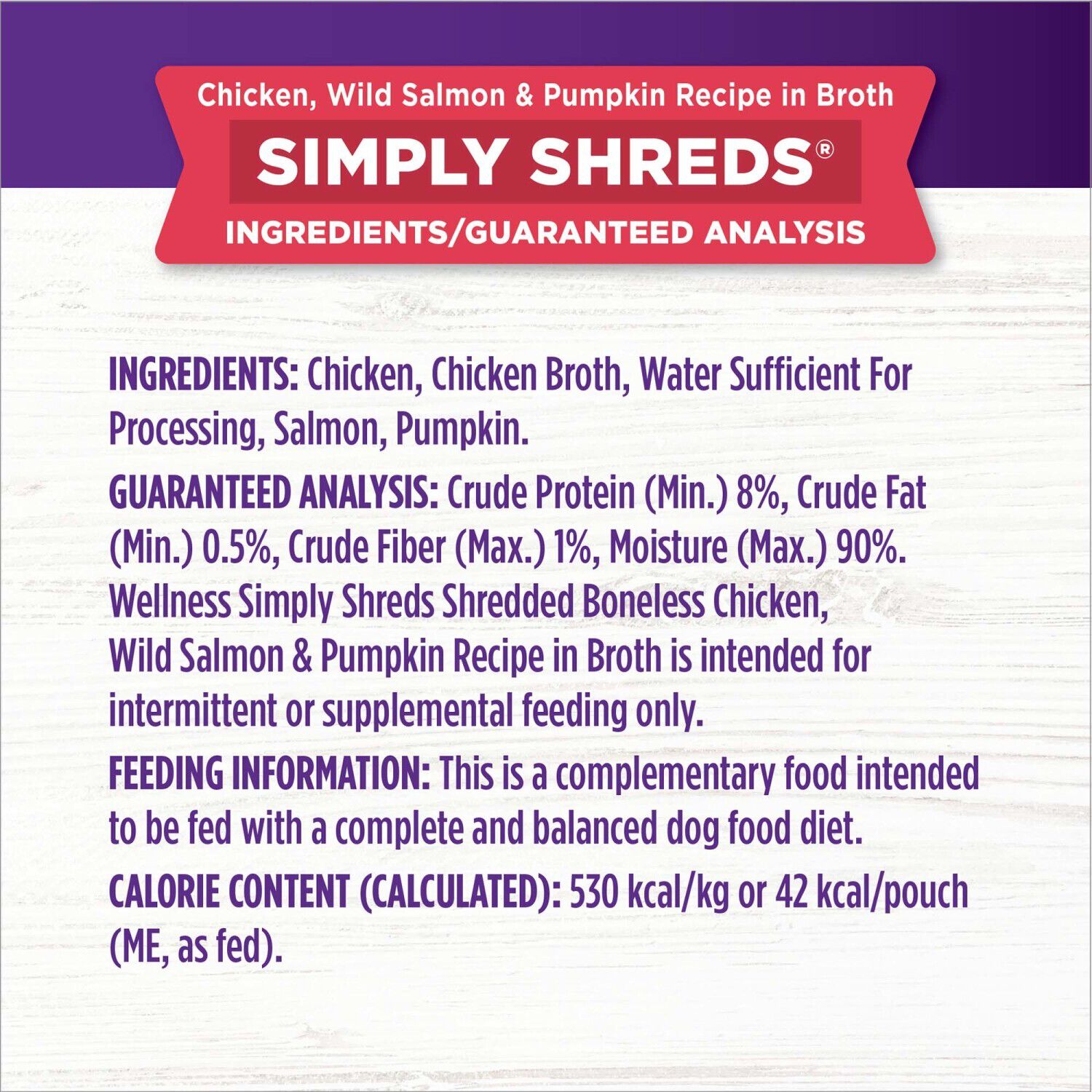Wellness Bowl Boosters Simply Shreds Grain-Free Wet Dog Food Topper, Wild Salmon & Pumpkin, 2.8-Ounce