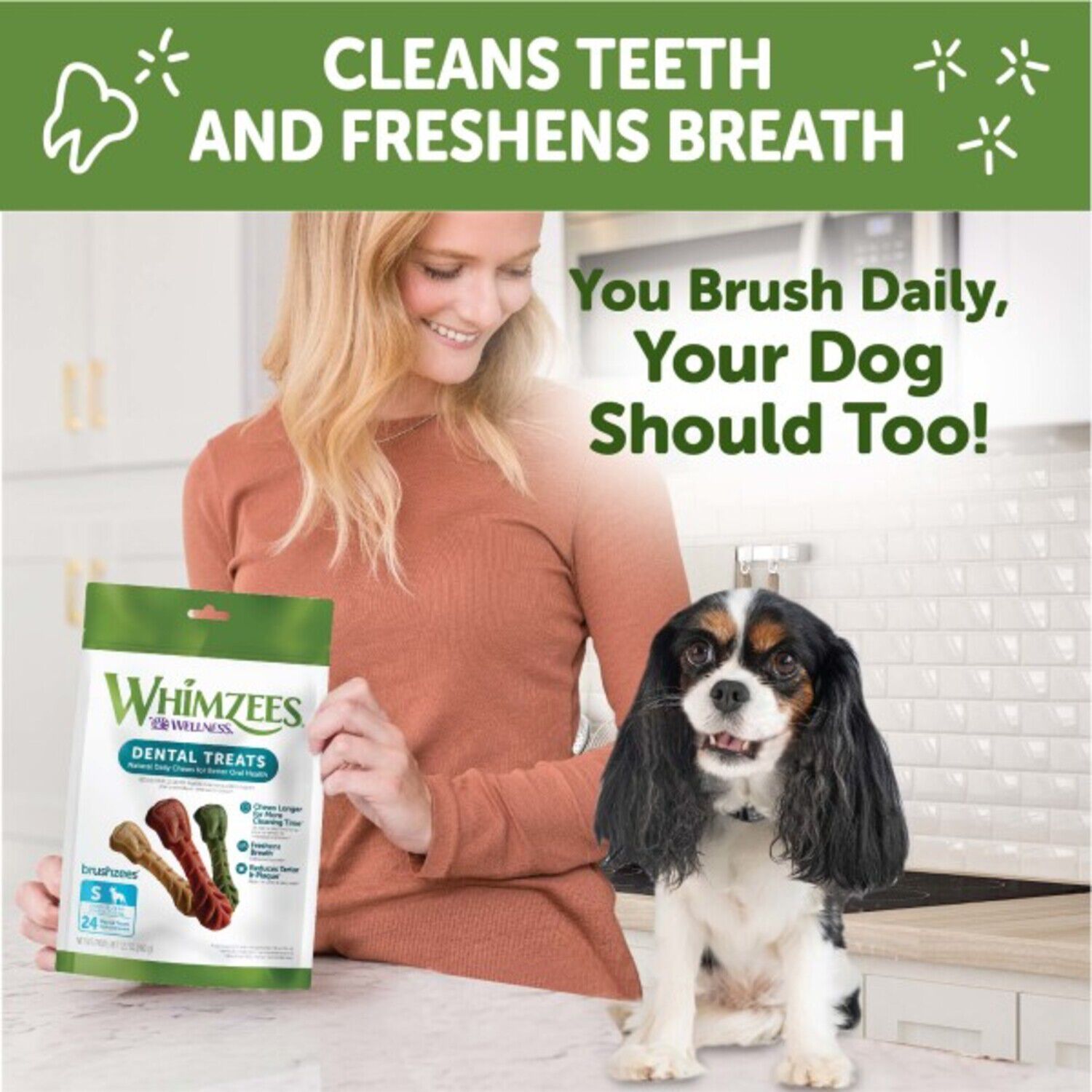 Whimzees Brushzees Natural Grain Free Dental Chews For Dogs, Small Breed, 24 Count