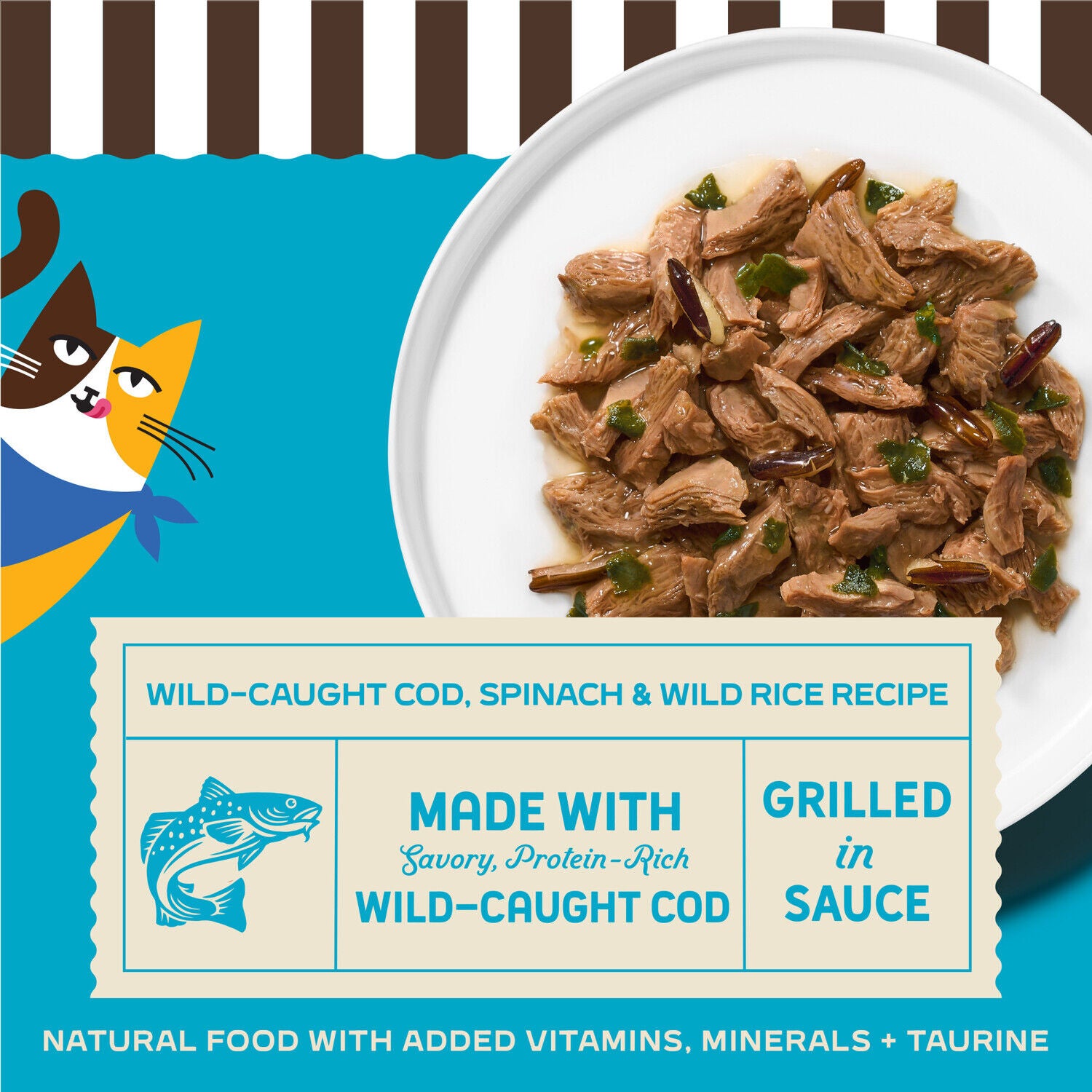 Merrick Purrfect Bistro Wild-Caught Cod, Spinach And Wild Rice Recipe Grilled Wet Adult Cat Food In Gravy, 3 Oz.