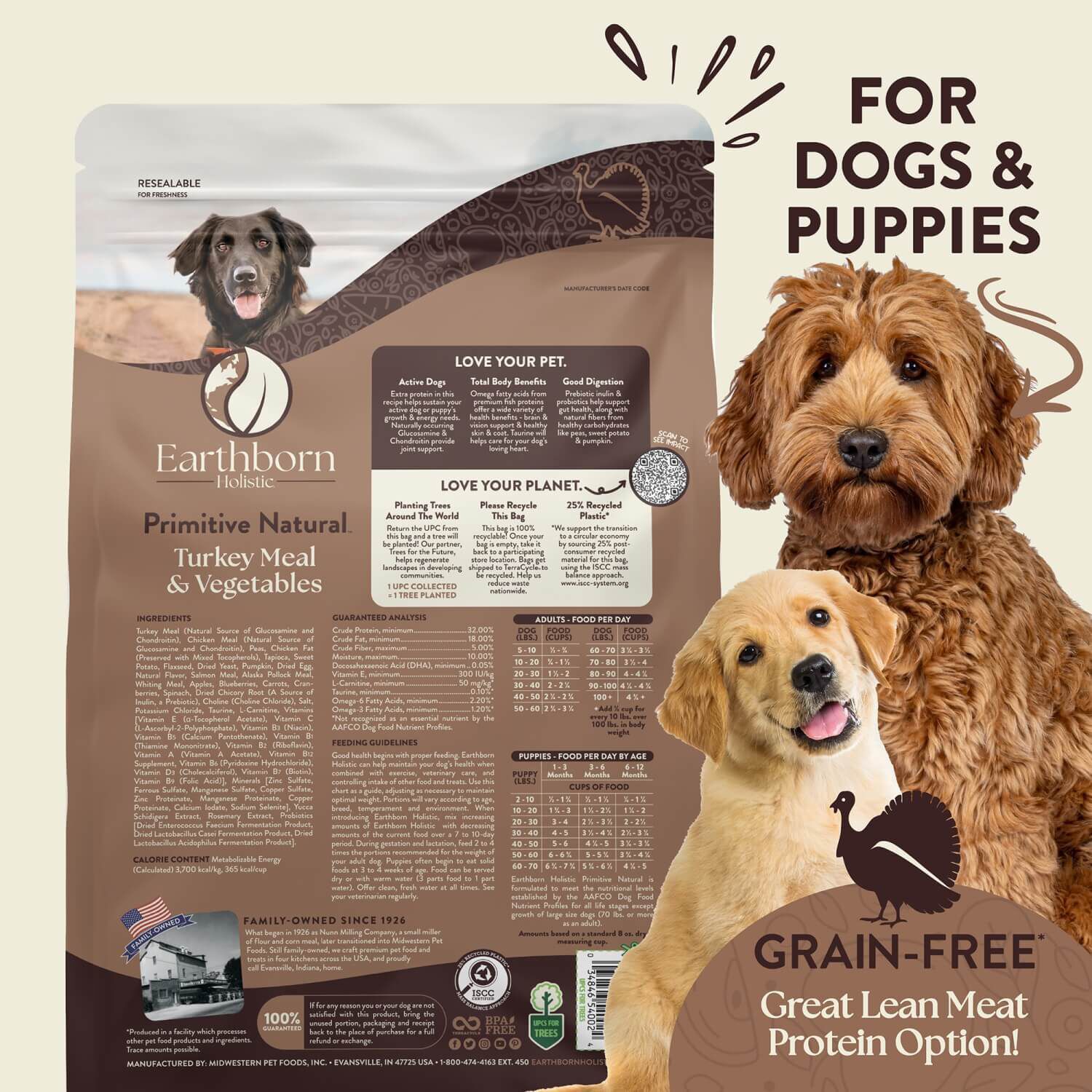 Earthborn Holistic Primitive Natural Grain-Free Dry Dog Food Turkey Meal & Vegetables 25-Lb Bag