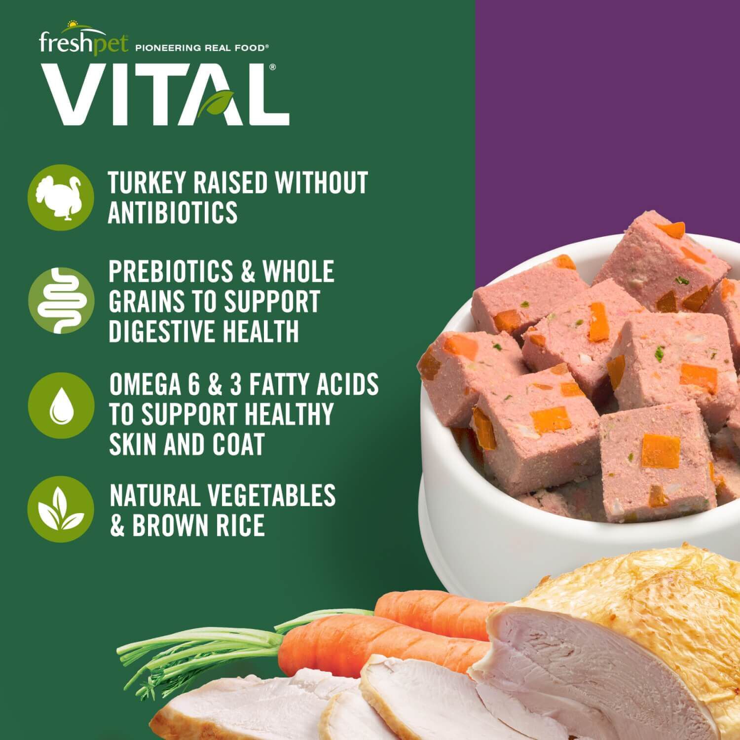 Freshpet Vital Balanced Nutrition Fresh Dog Food, Turkey Roll Recipe