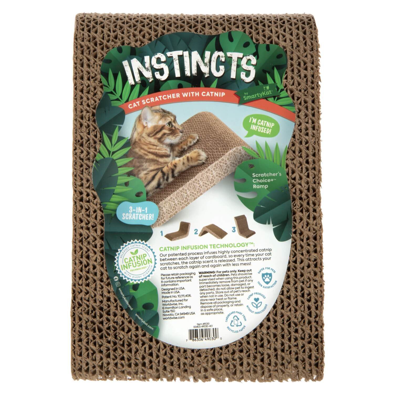 Instincts By Smartykat&reg; Scratcher's Choice+ Ramp Catnip-Infused Reversable Corrugate Cat Scratcher, Versatile Angled Scratcher & Lounge, Large