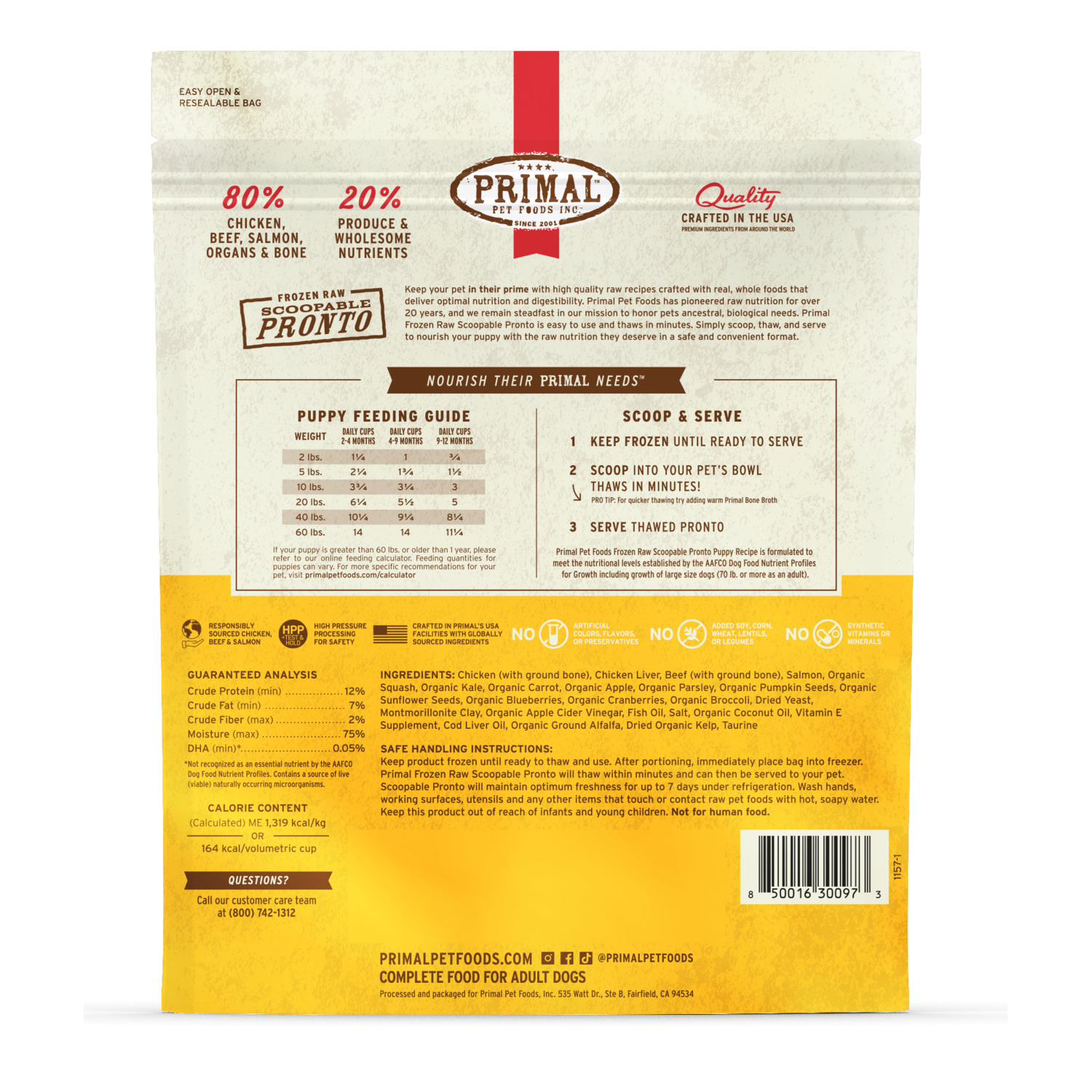 Primal Pronto Scoopable Raw Frozen Dog Food, Puppy Recipe, 4-Lb