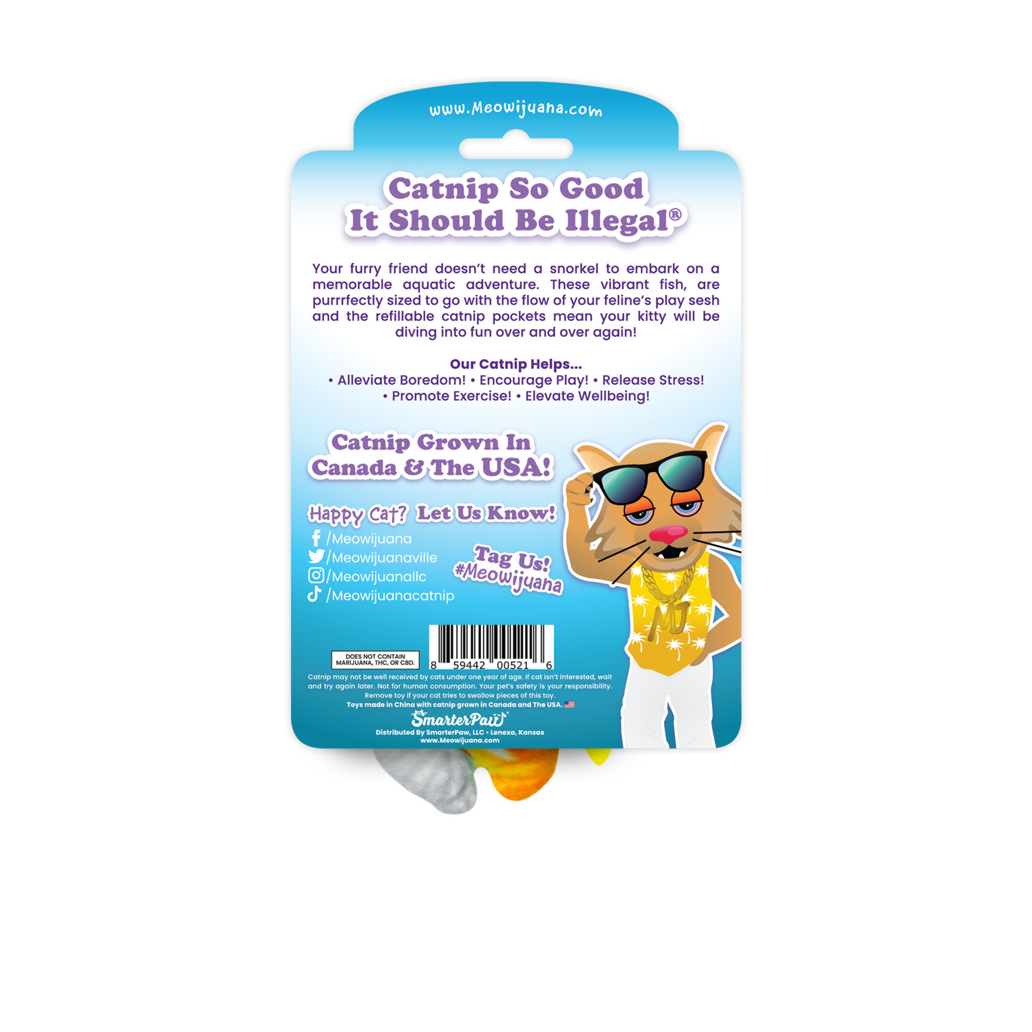 Meowijuana Get Bubbly Tropical Fish Refillable Cat Toy With Catnip - 2 Pack