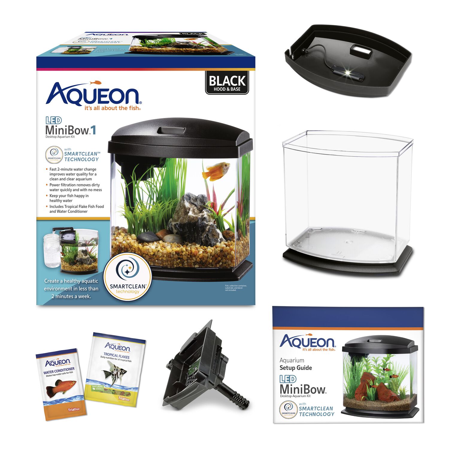 Aqueon Led Minibow Smartclean Desktop Aquarium Kit Fish & Aquatic Habitat, 1-Gallon