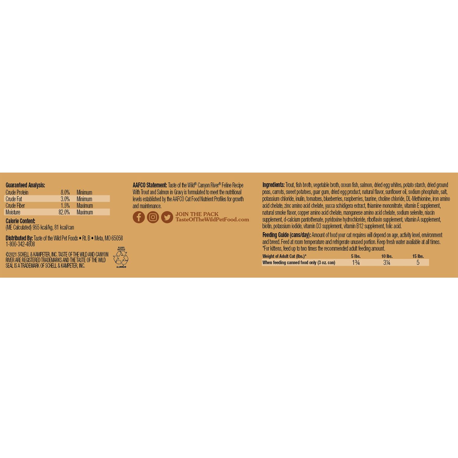 Taste Of The Wild Canyon River Wet Cat Food, Feline Recipe With Trout And Salmon In Gravy, 3-Oz Can
