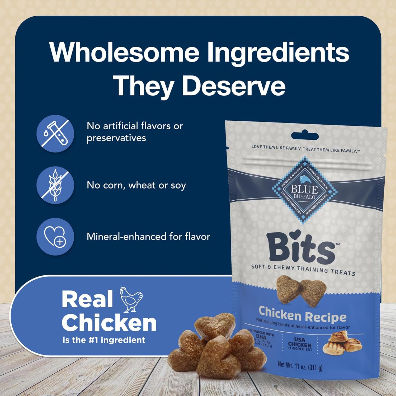 Blue Buffalo Blue Bits Soft-Moist Training Tasty Chicken Recipe Dog Treats, 4-Oz Bag